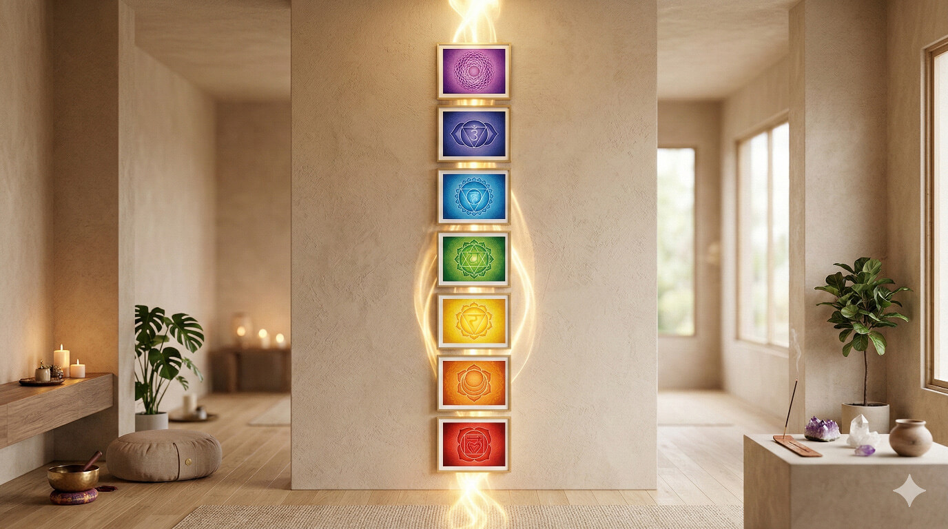 Pack complet 7 chakras colonne lumiere decoration spirituelle sanctuaire harmonie energetique