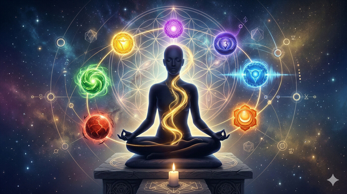 Test chakra energie silhouette sept couleurs revelation spirituelle equilibre energetique