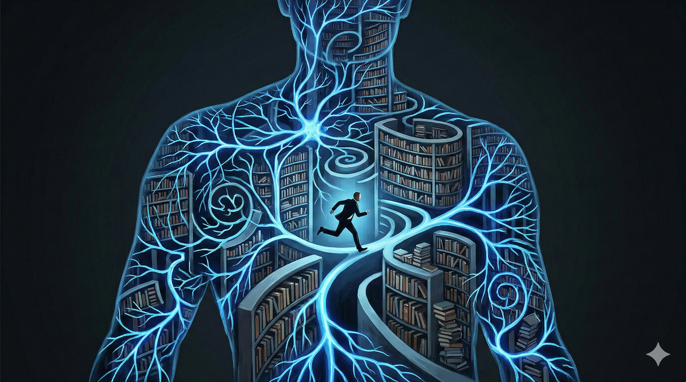 Labyrinthe mental esprit pilote automatique pensees complexes illustration