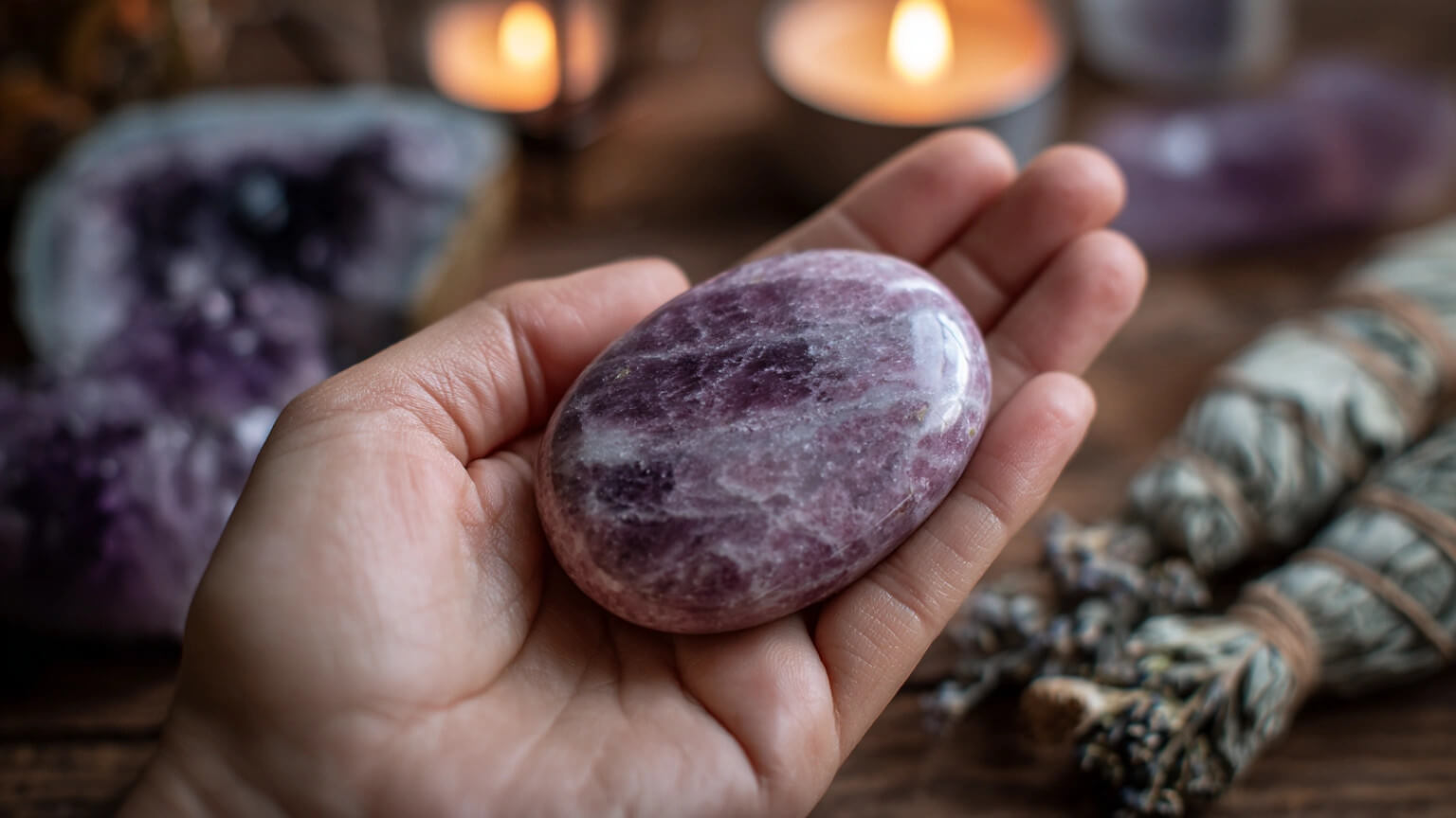 Vertus lepidolite lithotherapie proprietes bienfaits apaisement