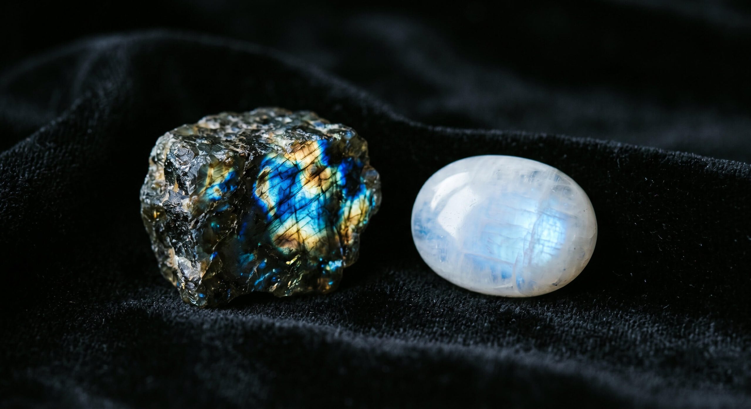 Labradorite ou pierre de lune laquelle choisir guide – labradorescence éclats métalliques vifs vs adularescence halo argenté diffraction lumière cristal