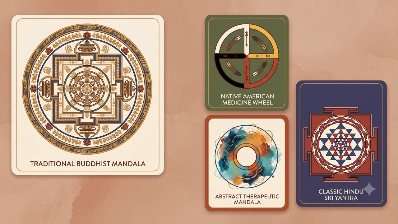 Differents types mandalas guerison enseignement yantra sable