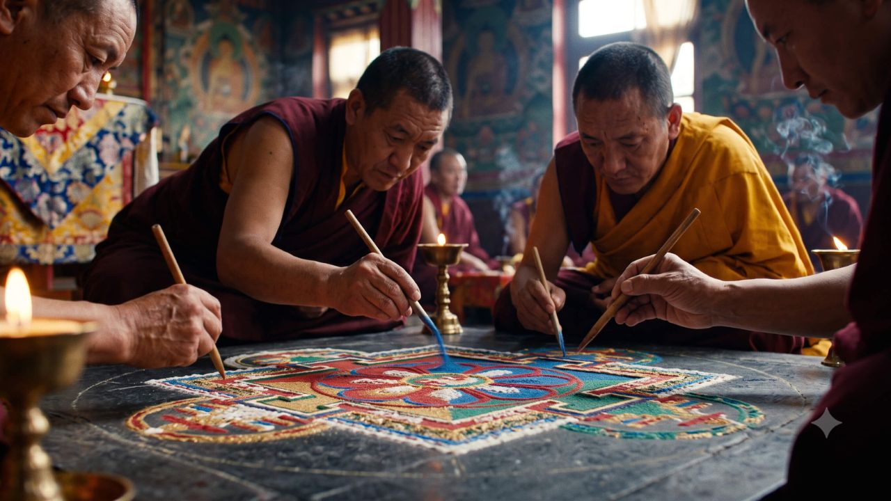 Mandala origines bouddhisme tibetain sable ephemere hindouisme