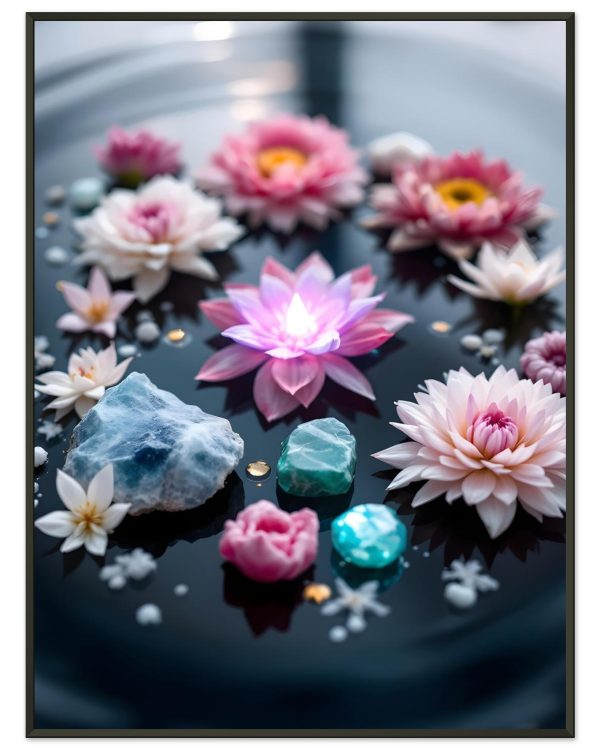 Poster Mandala Cristal et Lotus — affiche d’art spirituelle encadrée, Nalan
