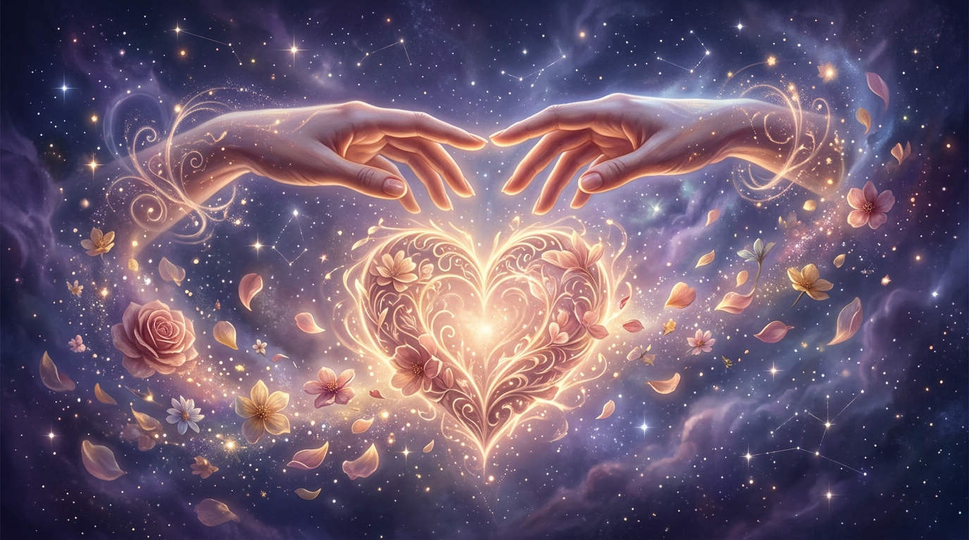 Illustration symbolisant la reconciliation et la fidelite en amour, heure miroir 04h04