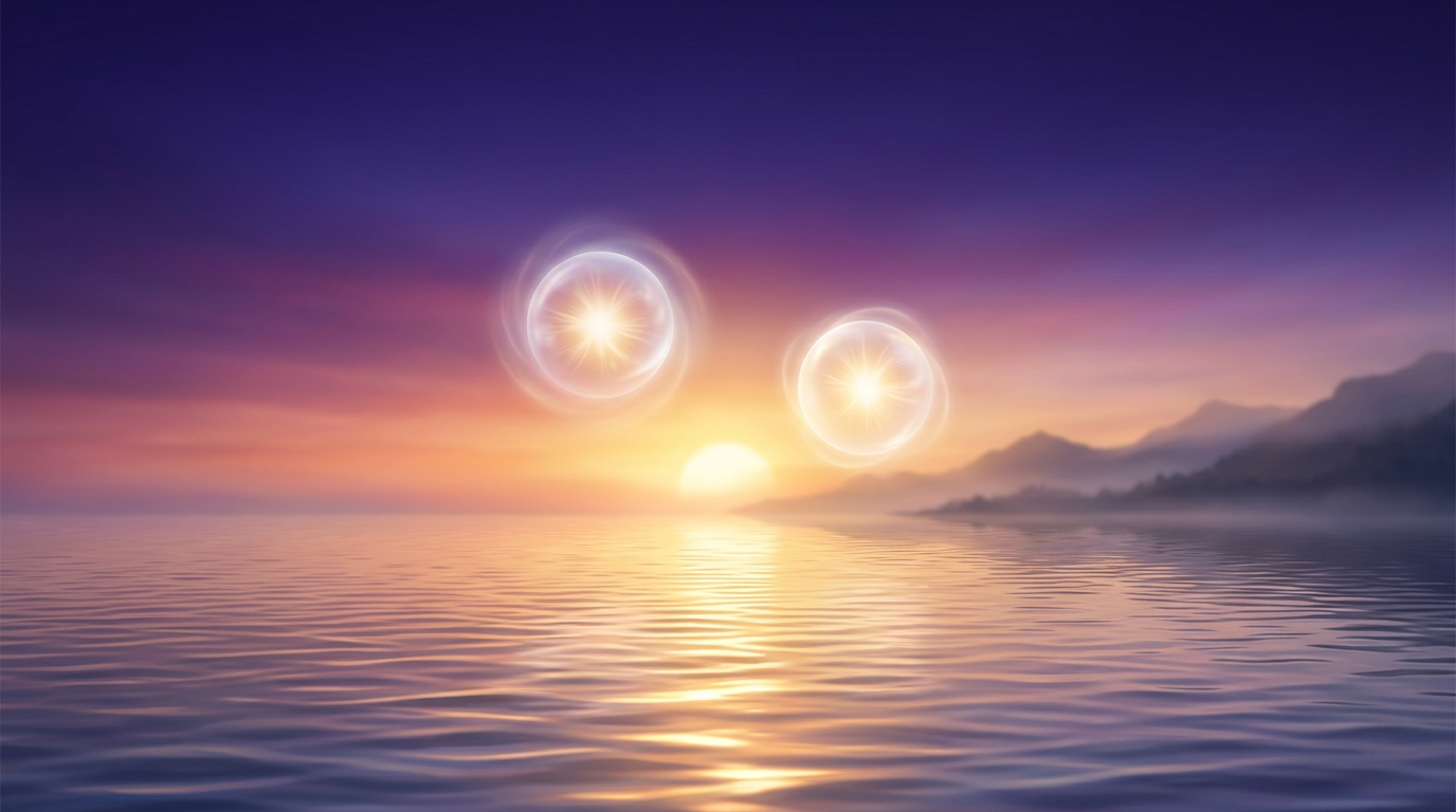Lever de soleil paisible symbolisant l'harmonie retrouvee, heure miroir 04h04