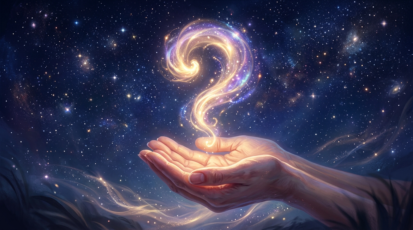 Point d'interrogation lumineux symbolisant la FAQ, heure miroir 04h04