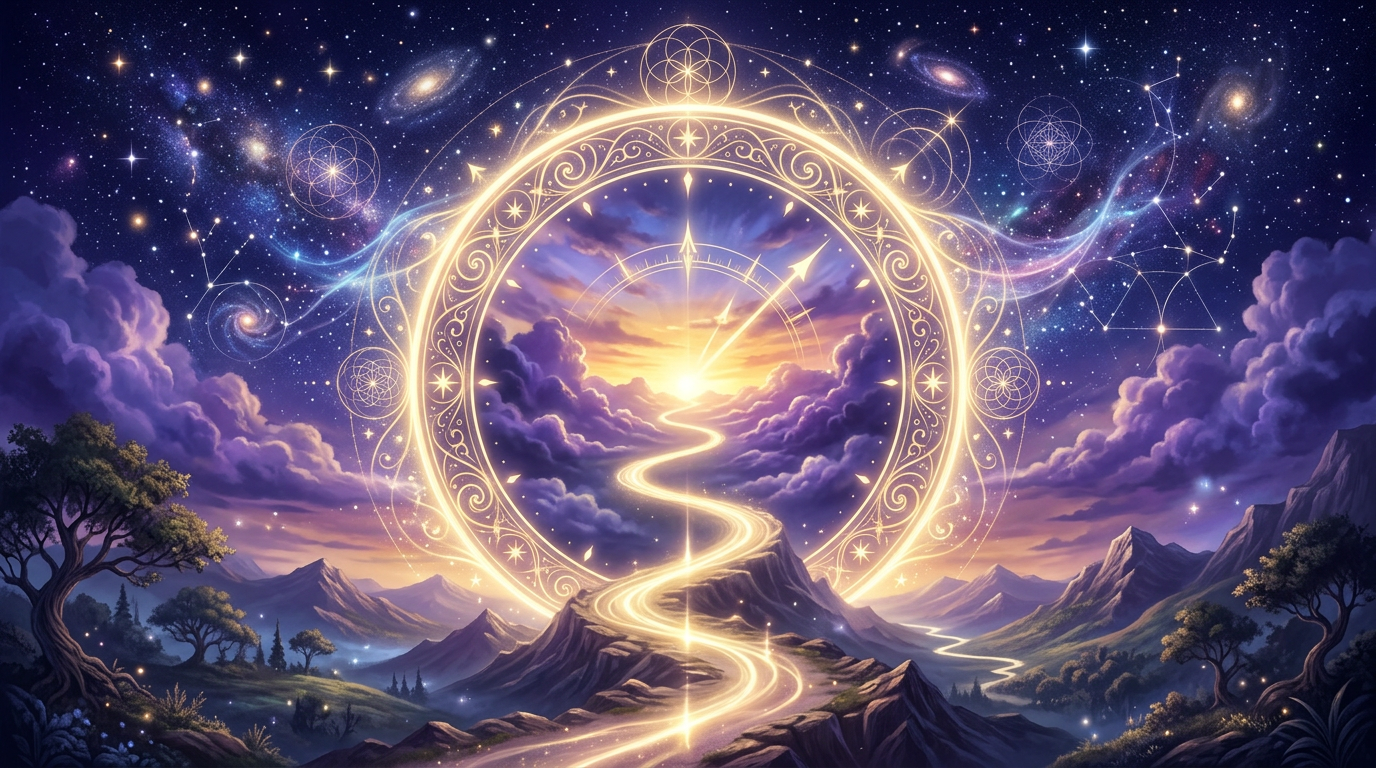Illustration mystique symbolisant la protection et le nouveau depart de l'heure miroir 05h05