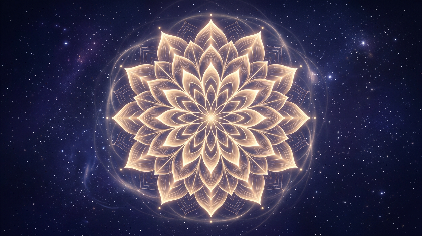 Mandala lumineux symbolisant le tableau recapitulatif, heure miroir 05h05