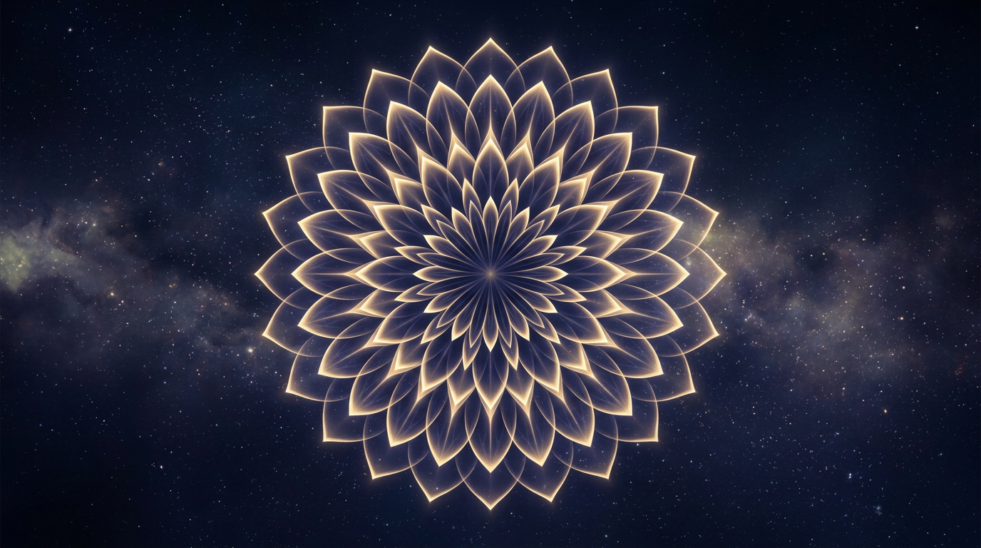 Mandala lumineux symbolisant le tableau recapitulatif, heure miroir 10h10