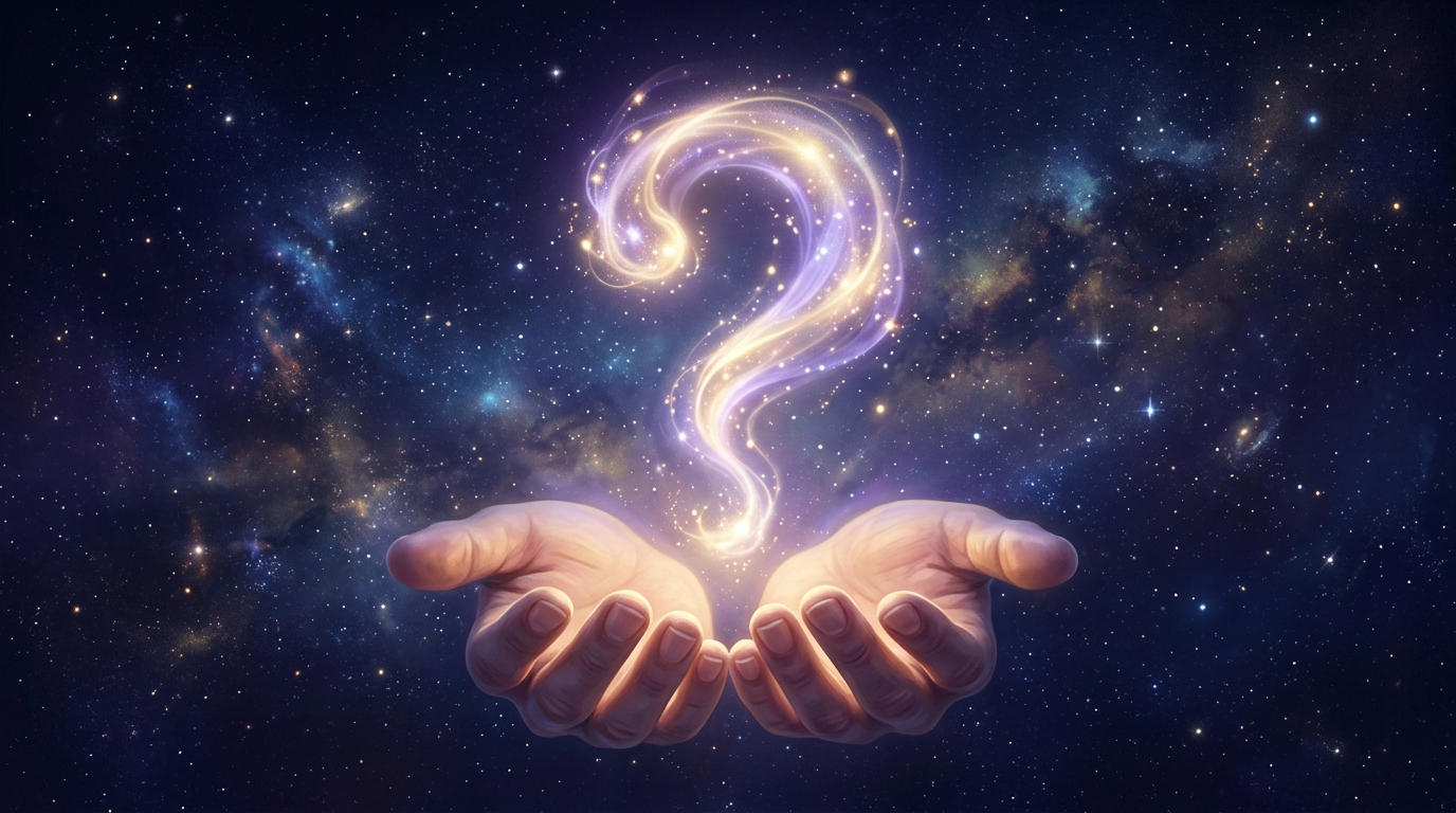 Point d'interrogation lumineux symbolisant la FAQ, heure miroir 10h10