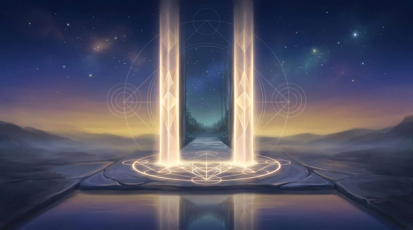 Illustration mystique symbolisant la sagesse et la stabilite de l'heure miroir 20h20